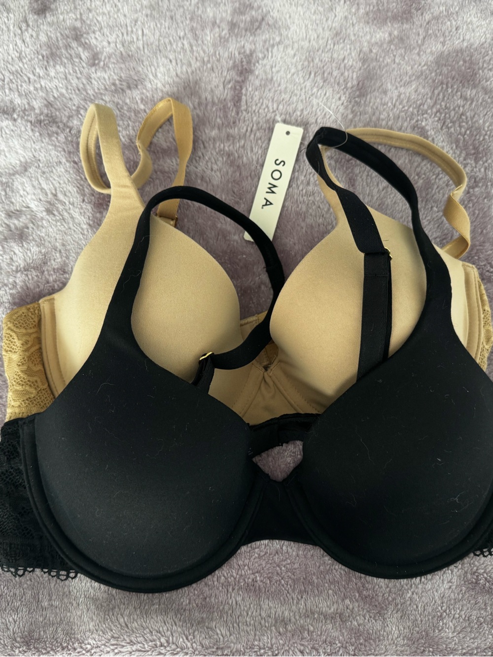 NWT SOMA Embraceable Enchanting Demi Bra Two-Pack in Black & Nude Tan
